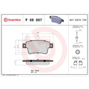 Brembo 4 x Rear Brake Pad Set P59057