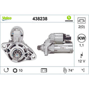 Valeo Starter Motor 12V 1.1kW 10 Teeth 438238