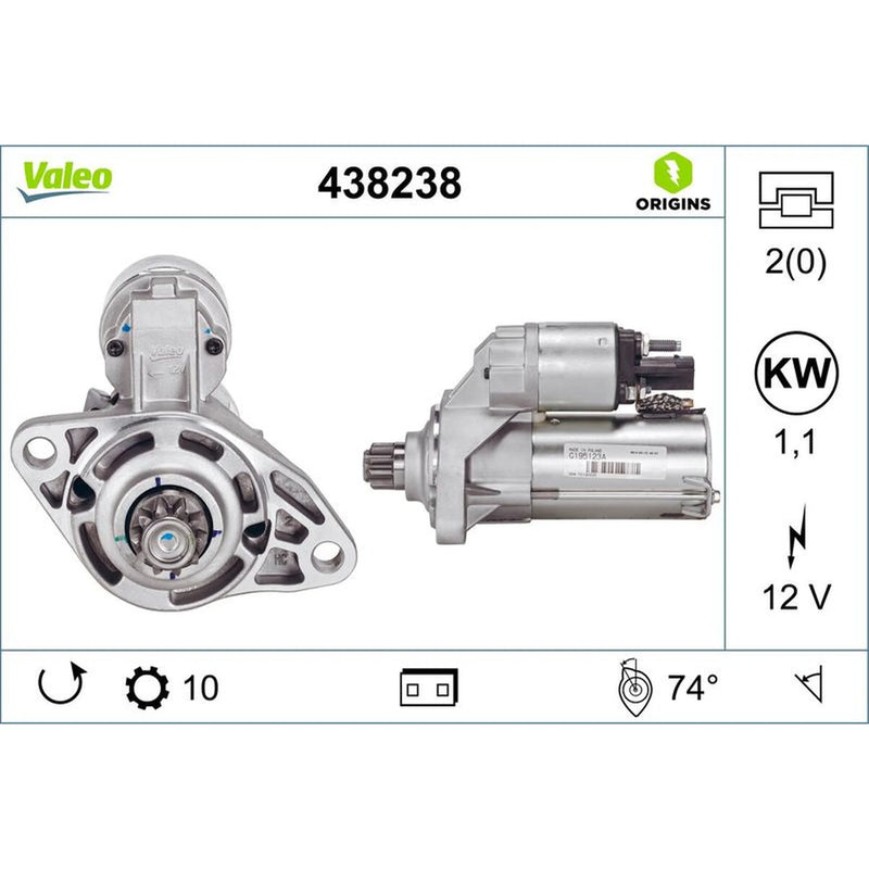 Valeo Starter Motor 12V 1.1kW 10 Teeth 438238