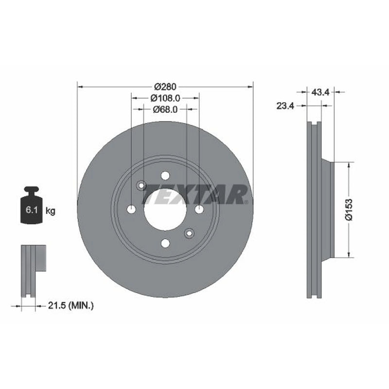 Textar 2 x Vented Front Brake Discs 92048400