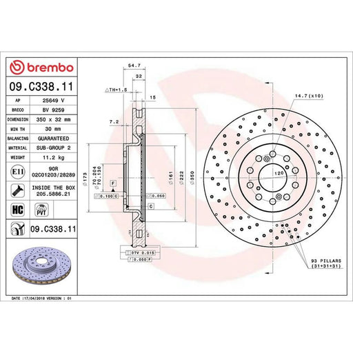 Brembo 2 x Perforated/Vented Front Brake Discs 09.C338.11