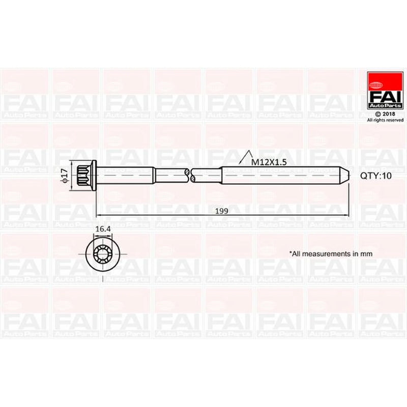 FAI Cylinder Head Bolt Set M12 x 1.5 B1756