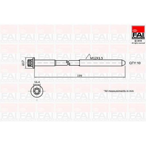 FAI Cylinder Head Bolt Set M12 x 1.5 B1756