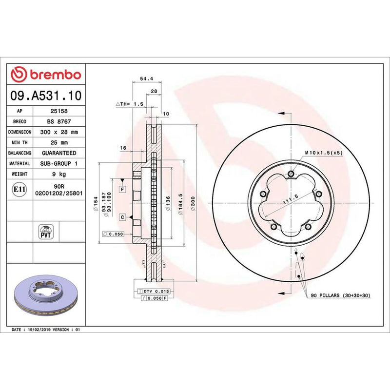 Brembo 2 x Front Brake Discs 09.A531.10