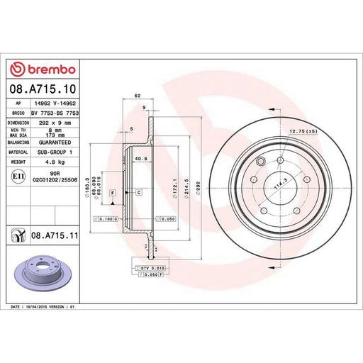 Brembo 2 x Solid Rear Brake Discs 08.A715.11