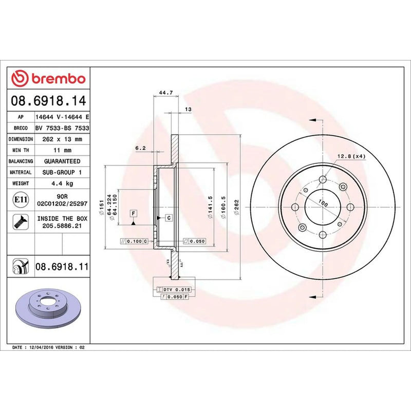 Brembo 2 x Solid Front Brake Discs 08.6918.11