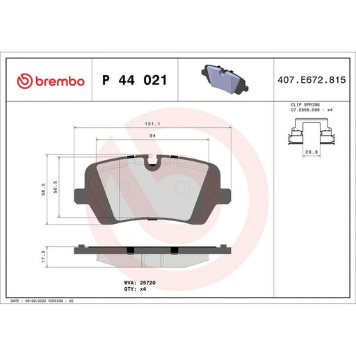 Brembo 4 x Rear Brake Pad Set P44021
