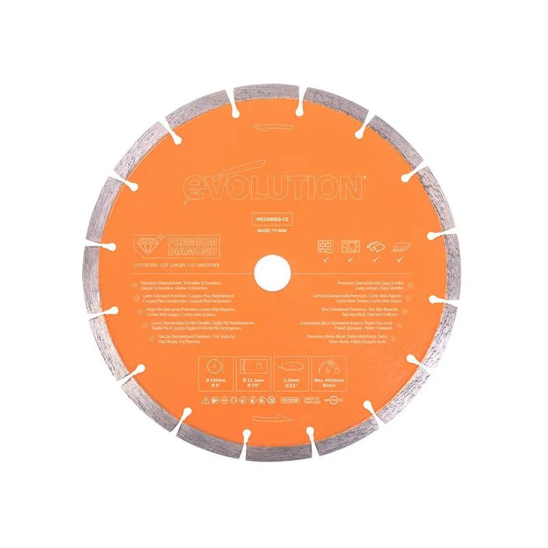 Evolution Premium Diamond Disc Cutter Blade 230 x 22.2mm - PD230SEG-CS