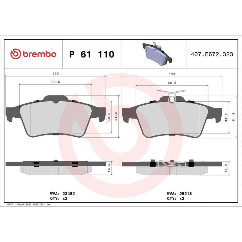 Brembo 4 x Rear Brake Pad Set P61110