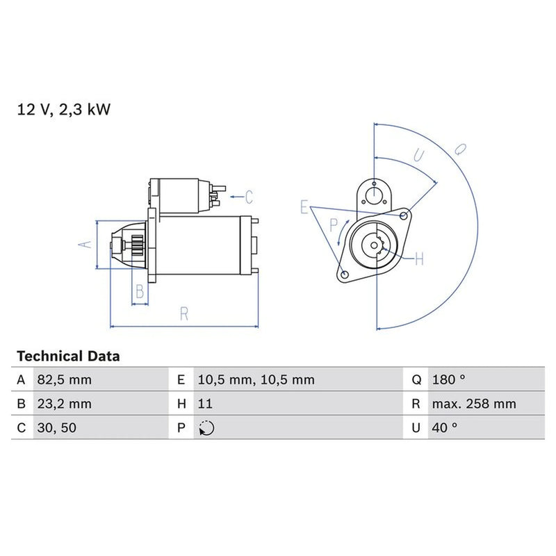 Bosch Starter Motor 12V 2.3kW 11 Teeth 0 986 018 290