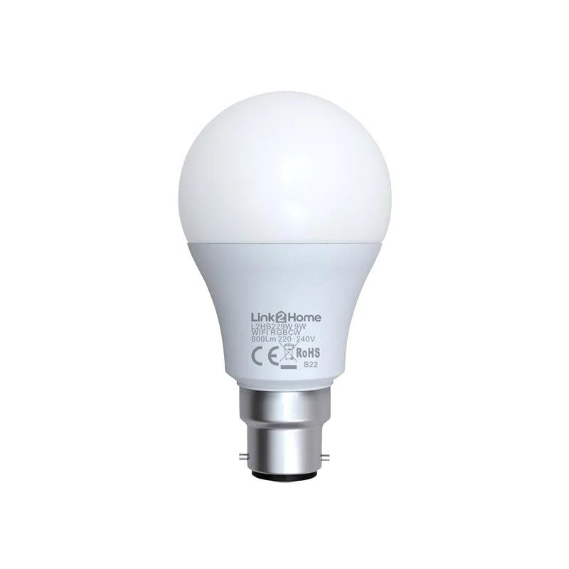 Link2Home Wi-Fi LED BC (B22) Opal GLS Dimmable Bulb, White + RGB 800 lm 9W