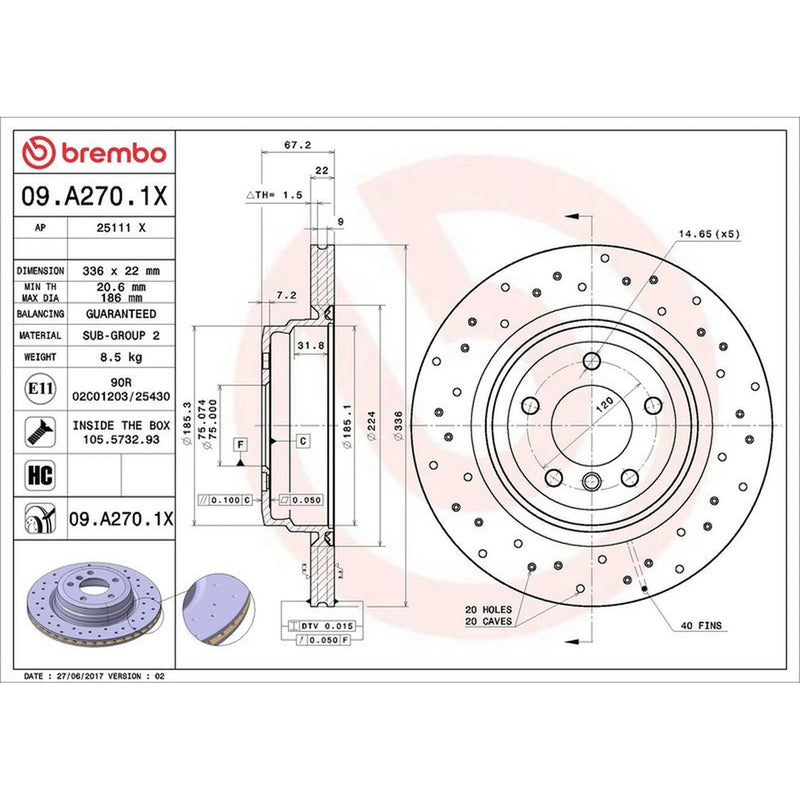 Brembo Xtra 2 x Perforated/Vented Rear Brake Discs 09.A270.1X