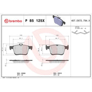 Brembo 4 x Rear Brake Pad Set P85125X