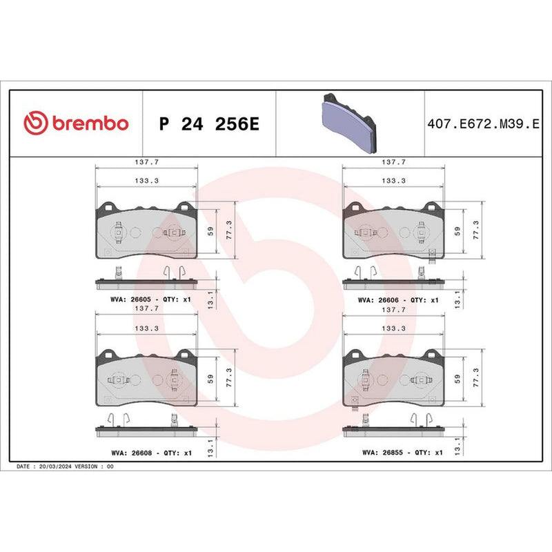 Brembo 4 x Front Brake Pad Set P24256E