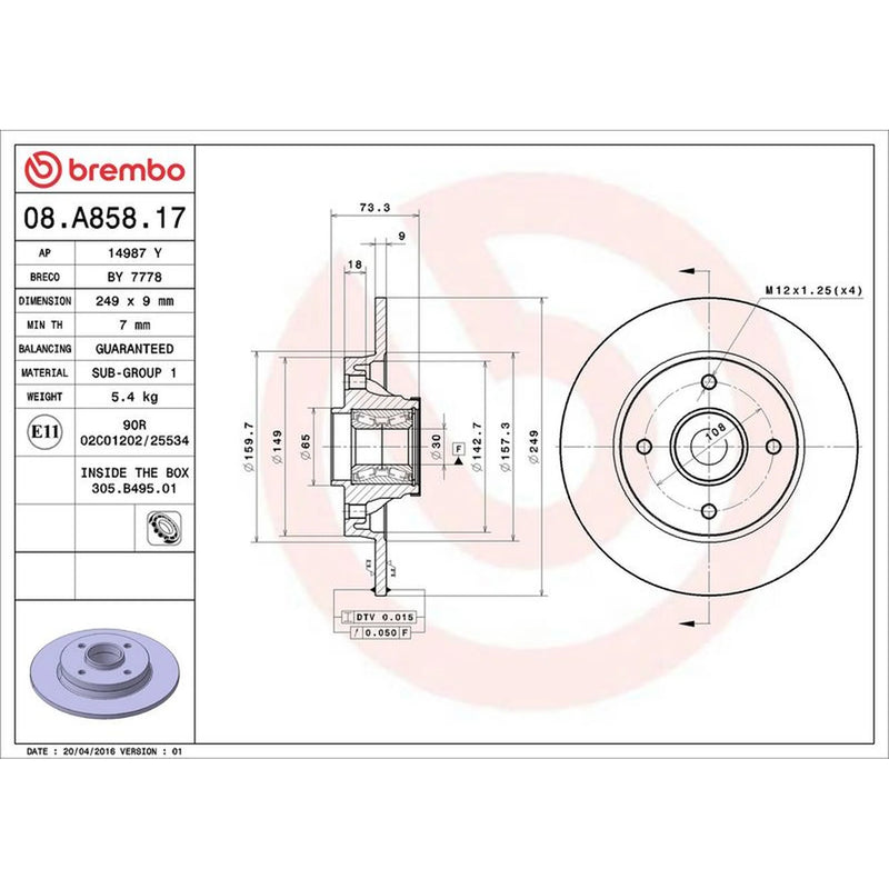 Brembo 2 x Solid Rear Brake Discs 08.A858.17