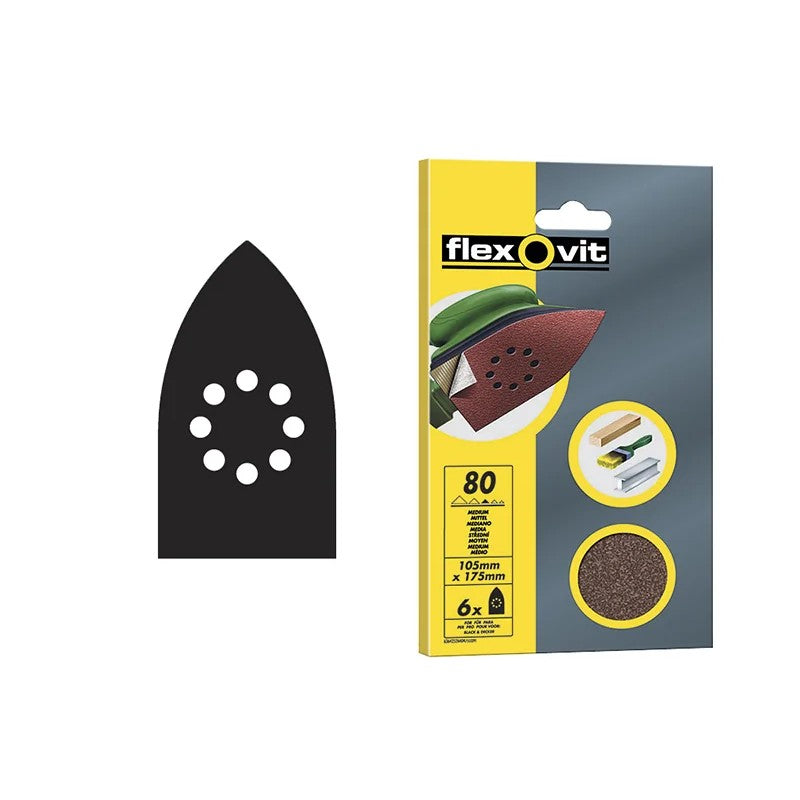 Flexovit Detail Hook & Loop Sanding Sheets 105x175mm Medium 80G (Pack 6)