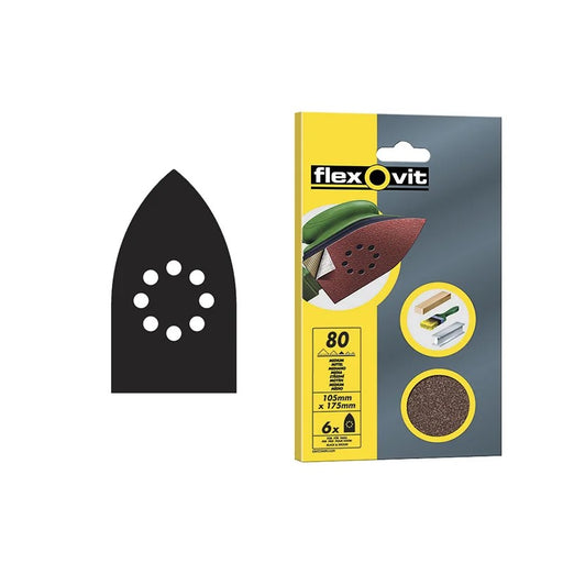 Flexovit Detail Hook & Loop Sanding Sheets 105x175mm Medium 80G (Pack 6)