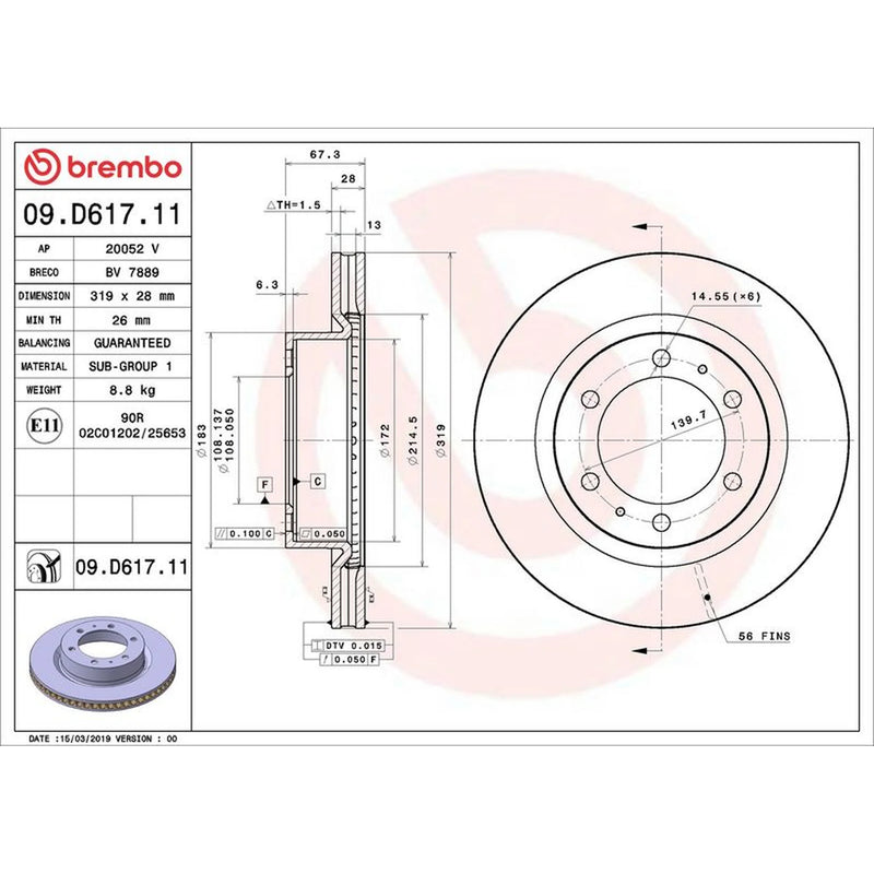 Brembo 2 x Front Brake Discs 09.D617.11