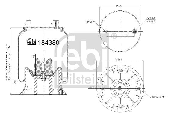 Febi Air Suspension Bellow 260mm Rear