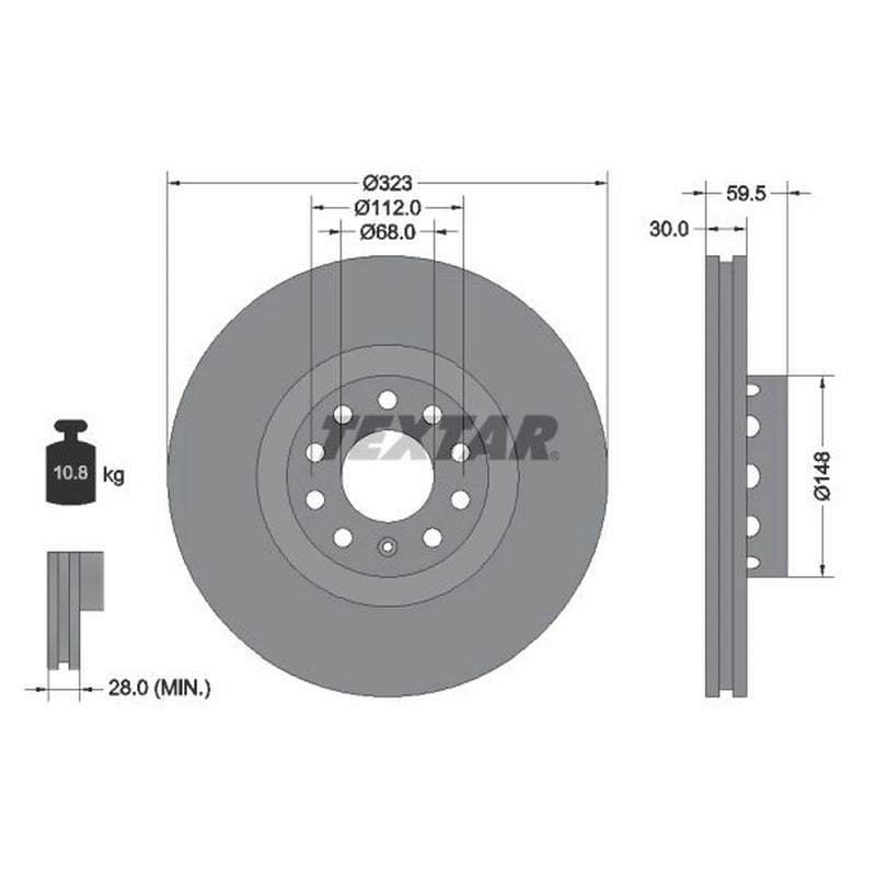 Textar 2 x Externally Vented Front Brake Discs 92122103