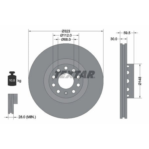 Textar 2 x Externally Vented Front Brake Discs 92122103