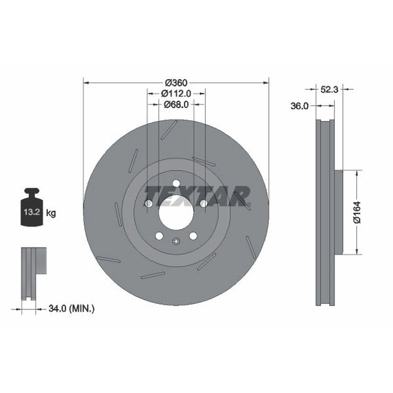 Textar 2 x Slotted Front Brake Discs 92334205