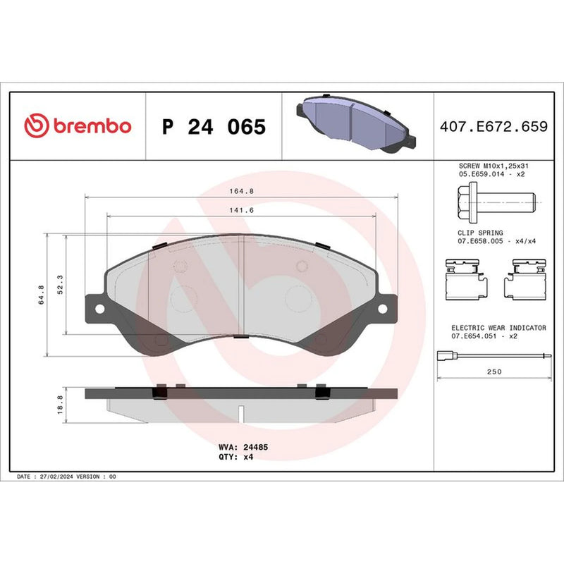 Brembo 4 x Front Brake Pad Set P24065