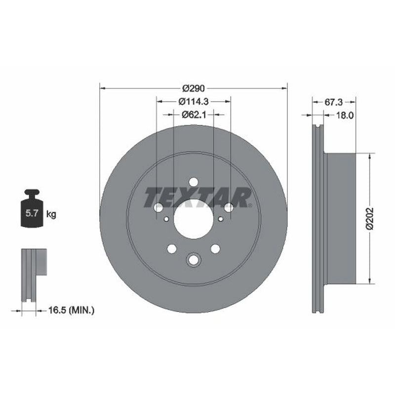 Textar 2 x Internally Vented Rear Brake Discs 92334403