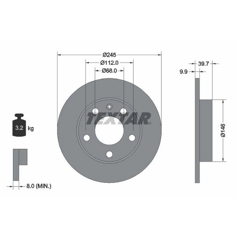 Textar 2 x Solid Rear Brake Discs 92106203