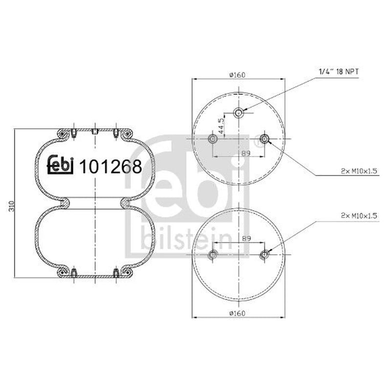 Febi Air Suspension Bellow 160mm Rear 101268