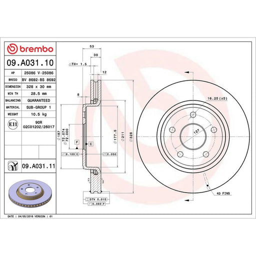 Brembo 2 x Front Brake Discs 09.A031.11