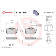 Brembo 4 x Rear Brake Pad Set P85046