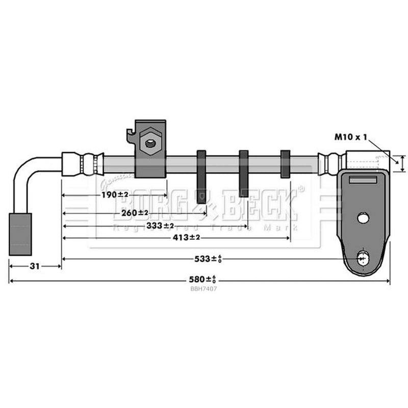 Borg & Beck Brake Hydraulic Hose Line Rear Left BBH7407