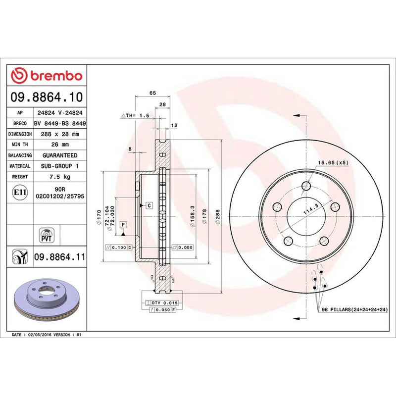 Brembo 2 x Front Brake Discs 09.8864.11