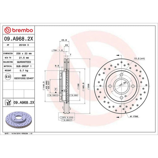 Brembo Xtra 2 x Perforated/Vented Front Brake Discs 09.A968.2X