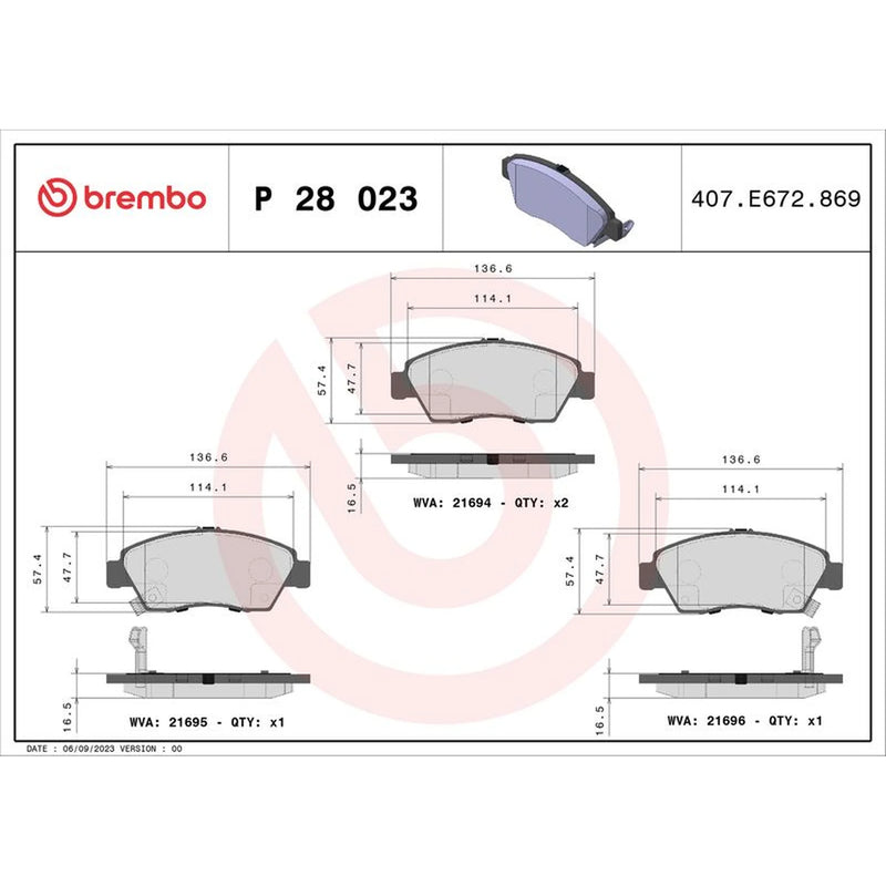 Brembo 4 x Front Brake Pad Set P28023