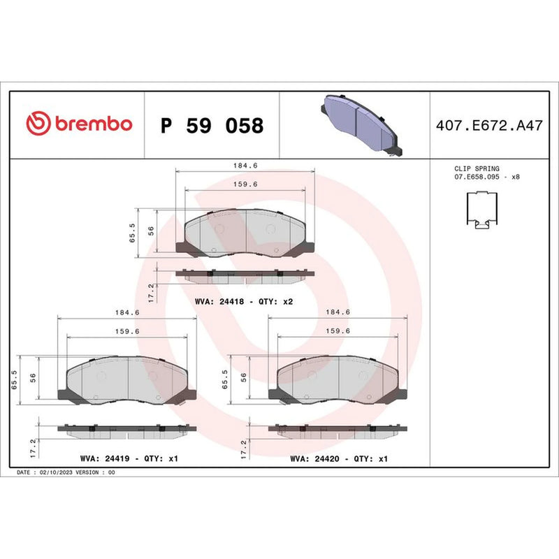 Brembo 4 x Front Brake Pad Set P59058
