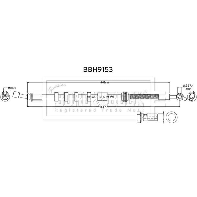 Borg & Beck Brake Hydraulic Hose Line Front Left BBH9153