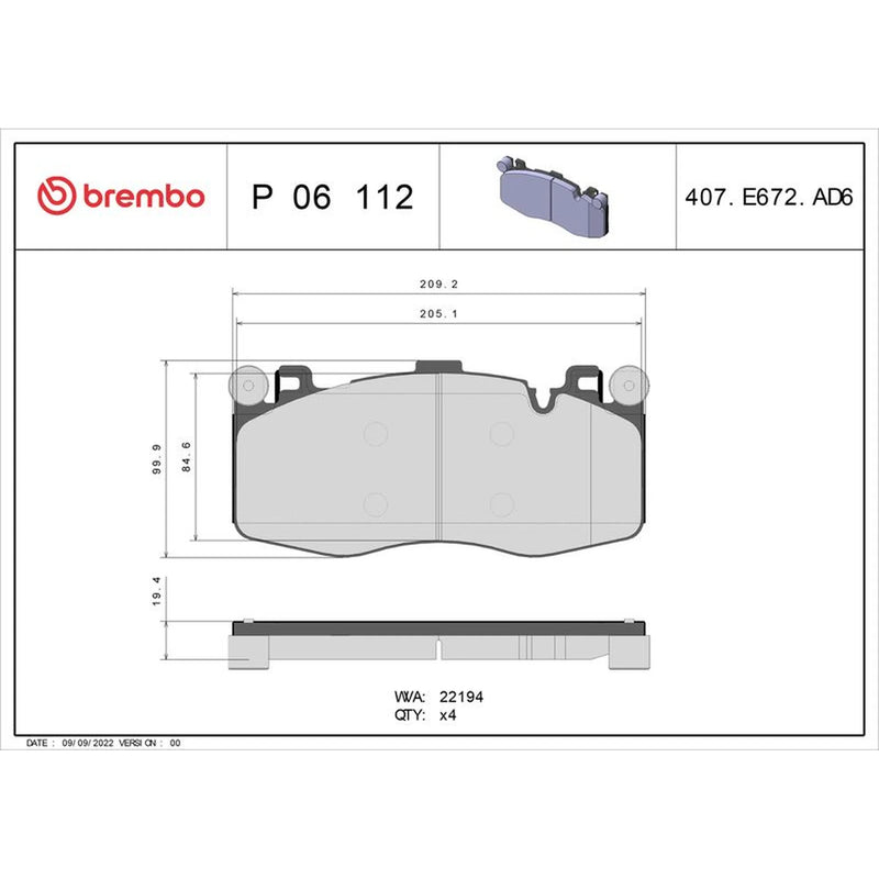 Brembo 4 x Front Brake Pad Set P06112