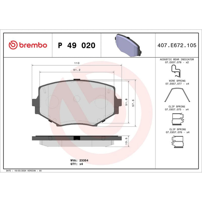 Brembo 4 x Front Brake Pad Set P49020