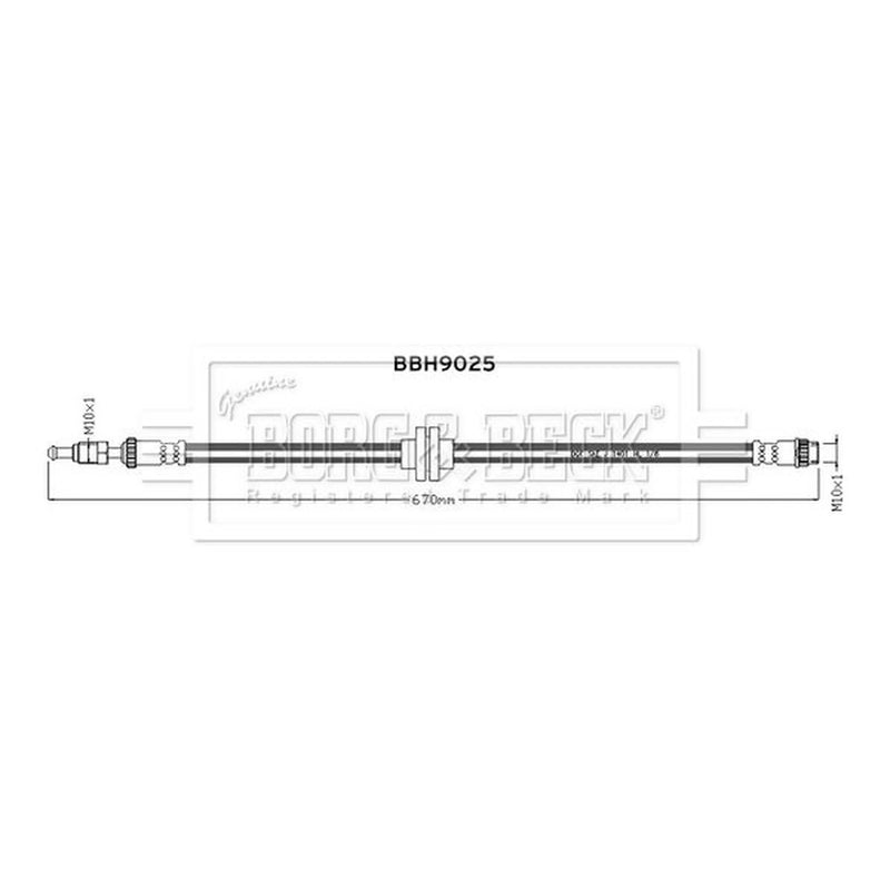 Borg & Beck Brake Hydraulic Hose Line Rear Left BBH9025
