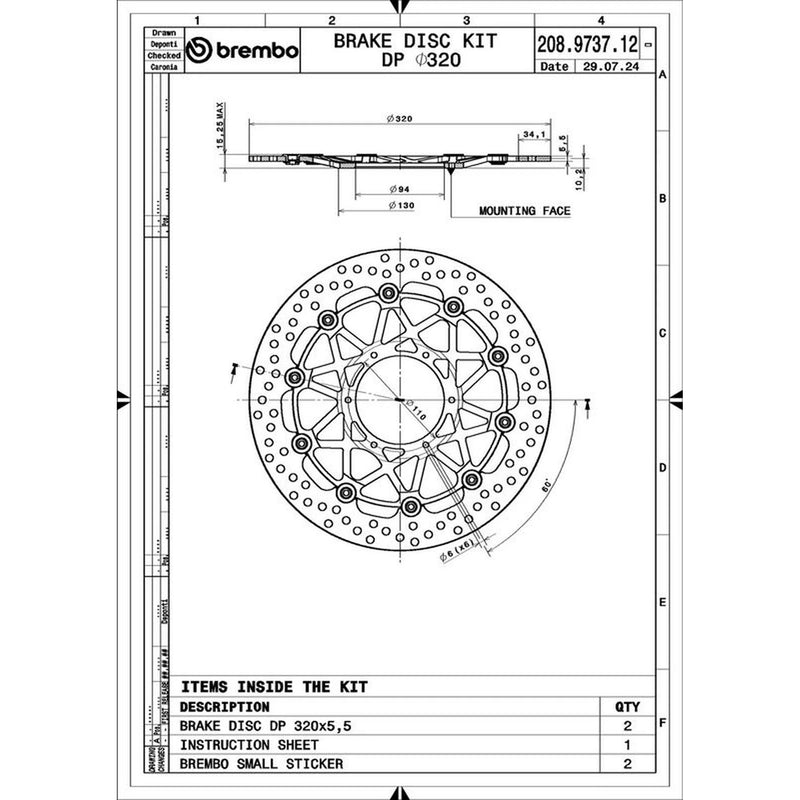 Brembo 2 x Floating Front Brake Disc Brake Discs 208973712