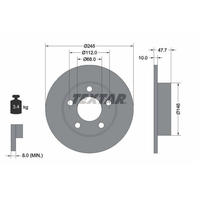 Textar 2 x Solid Rear Brake Discs 92088503