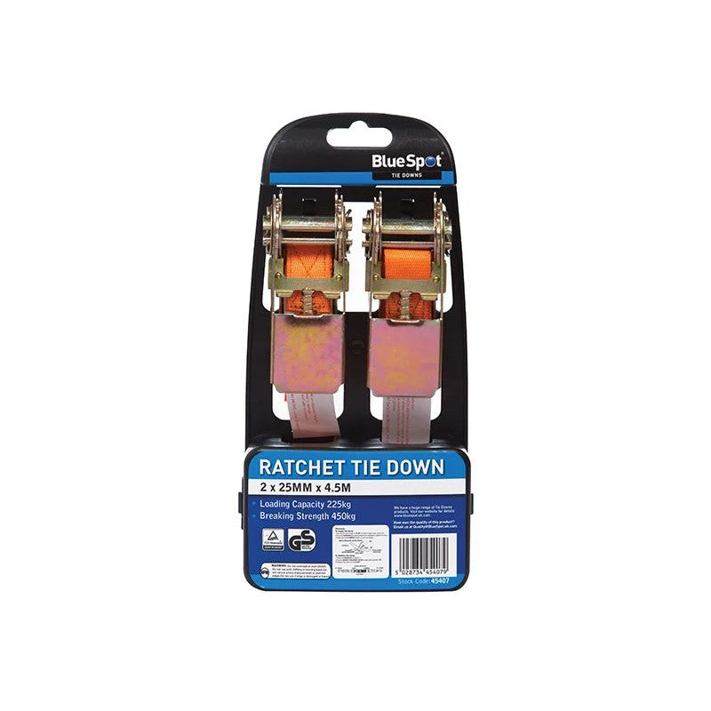 BlueSpot Tools Ratchet Tie-Down Set 25mm x 4.5m - 45407