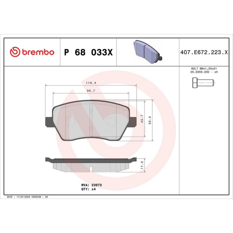 Brembo 4 x Front Brake Pad Set P68033X