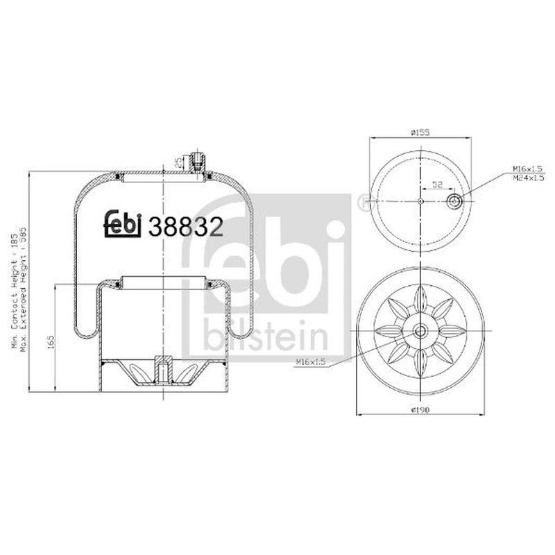 Febi Air Suspension Bellow 155mm Rear Right 38832