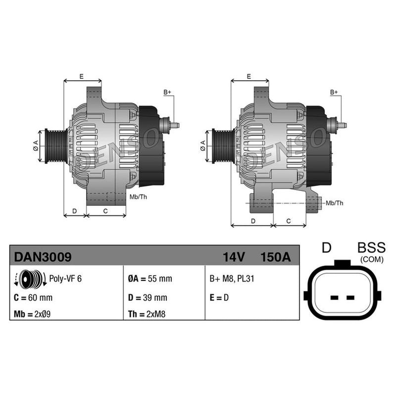 Denso Car Alternator 12V DAN3009
