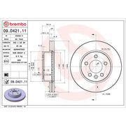 Brembo 2 x Internally Vented Front Brake Discs 09.D421.11