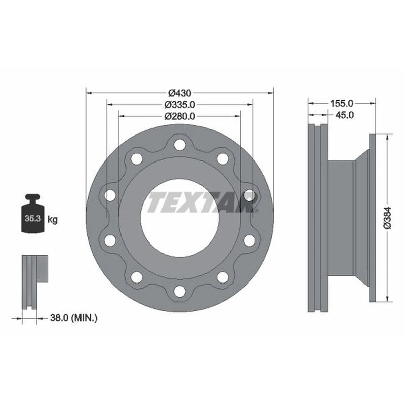 Textar 2 x Internally Vented Brake Discs 93102000