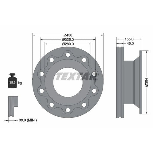 Textar 2 x Internally Vented Brake Discs 93102000